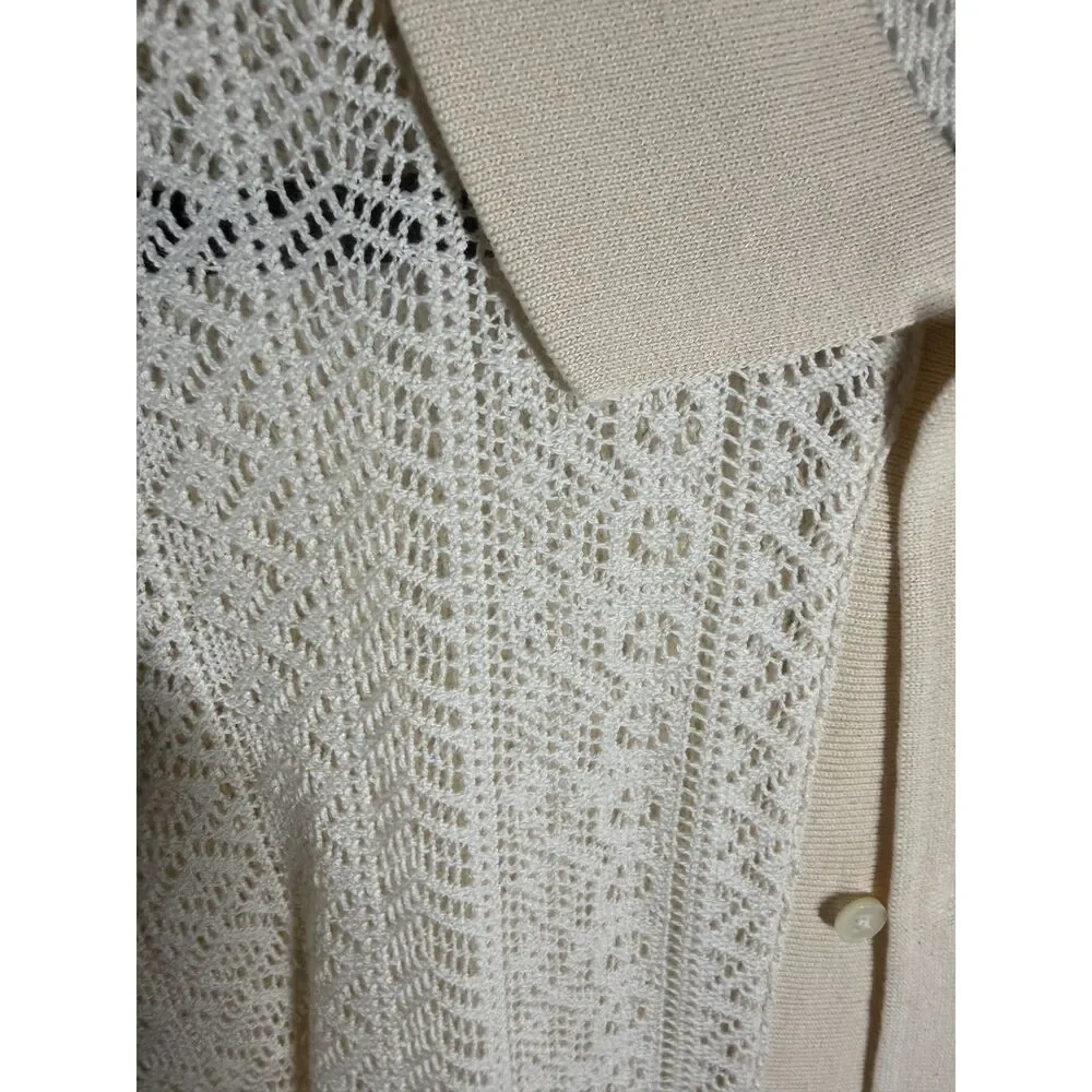 Banana Republic Men’s XL Cream Crochet Open Knit Sweater Polo Button Front